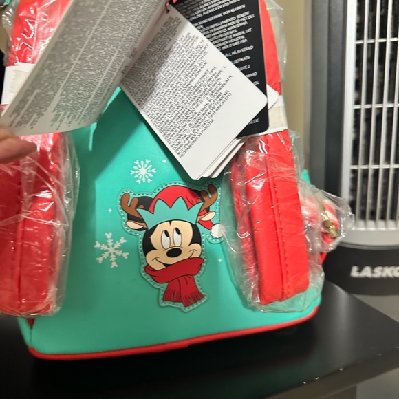 Disney Mickey Mouse Aqua and Brown Elf Backpack with Holiday Hat - Picture 9 of 9